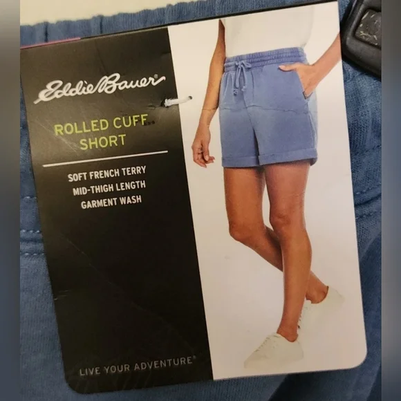 Eddie Bauer Blue Rolled Cuff Athletic Mid Length Pocket Shorts - Picture 3 of 5